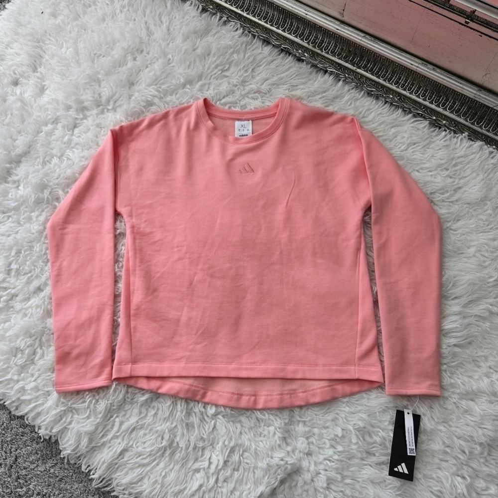 adidas Girls' Embroidered Training Lightweight Long Sleeve Pullover. Semi Pink.